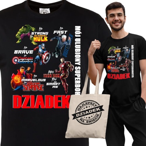 KOSZULKA PREZENT NA DZIEŃ DZIADKA MÓJ ULUBIONY SUPERBOHATER DZIADEK TORBA GRATIS 1