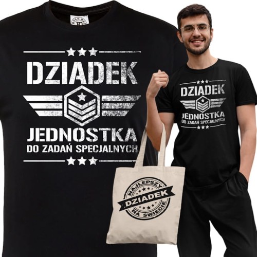 KOSZULKA PREZENT NA DZIEŃ DZIADKA DZIADEK JEDNOSTKA DO ZADAŃ SPECJALNYCH VINTAGE TORBA GRATIS