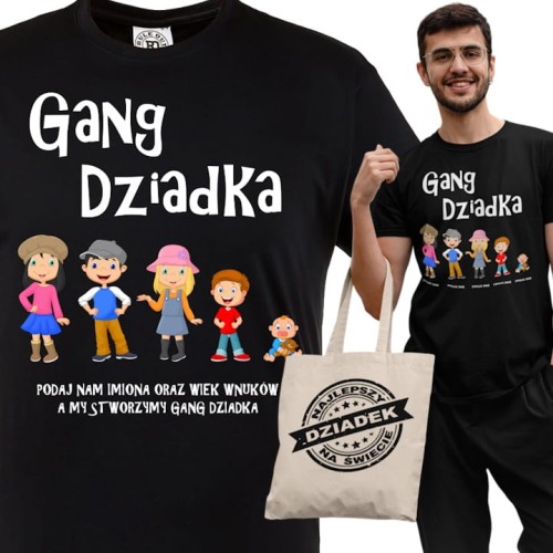 KOSZULKA PERSONALIZOWANA PREZENT NA DZIEŃ DZIADKA GANG DZIADKA TORBA GRATIS 1