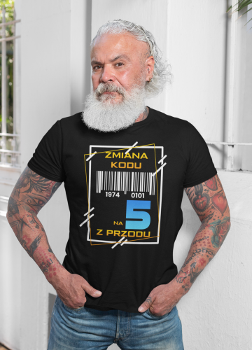 PERSONALIZOWANA KOSZULKA PREZENT NA 50 URODZINY ZMIANA KODU NA 5 Z PRZODU TORBA GRATIS 4