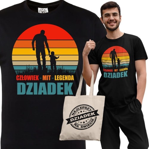 KOSZULKA PREZENT NA DZIEŃ DZIADKA DZIADEK I WNUK CZŁOWIEK MIT LEGENDA TORBA GRATIS