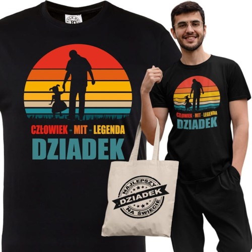 KOSZULKA PREZENT NA DZIEŃ DZIADKA DZIADEK I WNUCZKA CZŁOWIEK MIT LEGENDA TORBA GRATIS