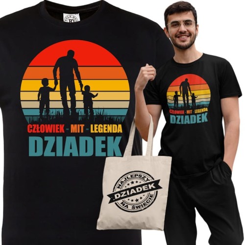 KOSZULKA PREZENT NA DZIEŃ DZIADKA DZIADEK Z WNUKAMI CZŁOWIEK MIT LEGENDA TORBA GRATIS 1