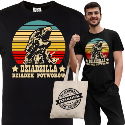 KOSZULKA Z ZABAWNYM NADRUKIEM PREZENT NA DZIEŃ DZIADKA DZIADZILLA DZIADEK POTWORÓW TORBA GRATIS 1