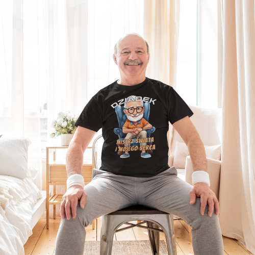 KOSZULKA PREZENT NA DZIEŃ DZIADKA DZIADEK MISTRZ ŚWIATA I MOJEGO SERCA TORBA GRATIS 4