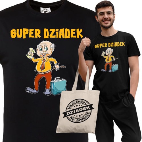 KOSZULKA PREZENT NA DZIEŃ DZIADKA SUPER DZIADEK TORBA GRATIS 1