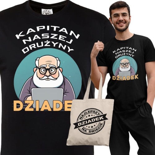 KOSZULKA PREZENT NA DZIEŃ DZIADKA DZIADEK KAPITAN NASZEJ DRUŻYNY TORBA GRATIS 1