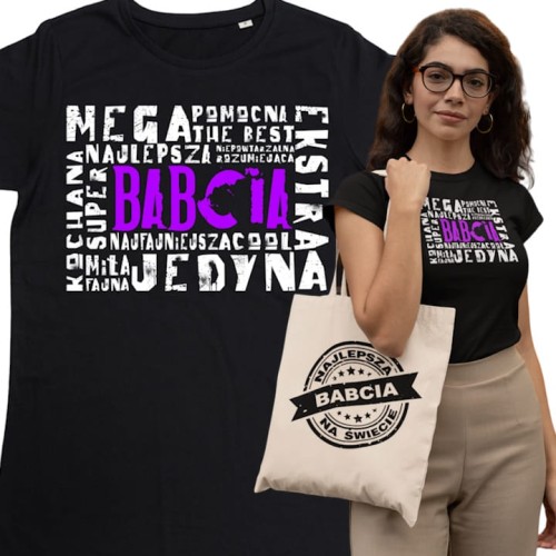 DAMSKA KOSZULKA PREZENT NA DZIEŃ BABCI MEGA FAJNA BABCIA TORBA GRATIS 1