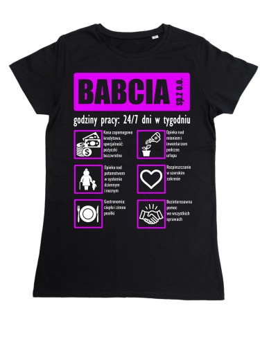 DAMSKA KOSZULKA PREZENT NA DZIEŃ BABCI FIRMA BABCIA GODZINY PRACY TORBA GRATIS 2