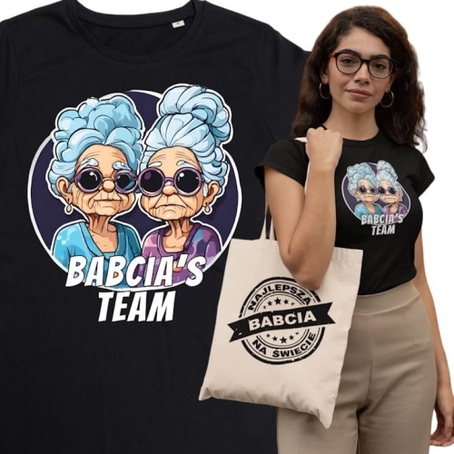 DAMSKA KOSZULKA Z ZABAWNYM NADRUKIEM PREZENT NA DZIEŃ BABCI BABCIA'S TEAM TORBA GRATIS 1