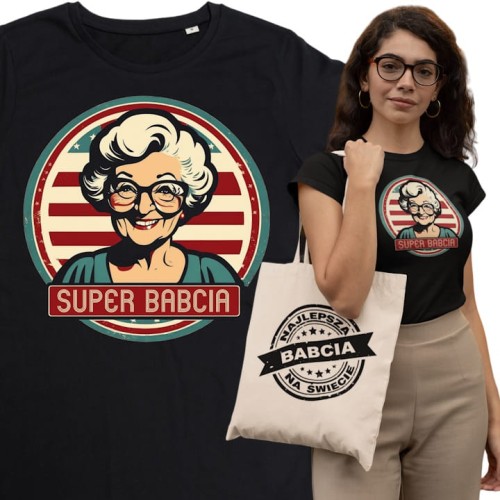 DAMSKA KOSZULKA PREZENT NA DZIEŃ BABCI SUPER BABCIA TORBA GRATIS 1