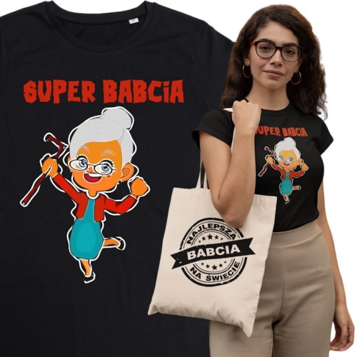 DAMSKA KOSZULKA PREZENT NA DZIEŃ BABCI PRZEBOJOWA SUPER BABCIA TORBA GRATIS 1