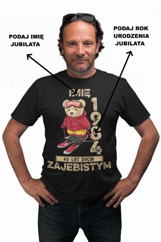 PERSONALIZOWANA KOSZULKA PREZENT NA URODZINY MIŚ NARCIARZ PODAJ IMIĘ I ROK TORBA GRATIS 2
