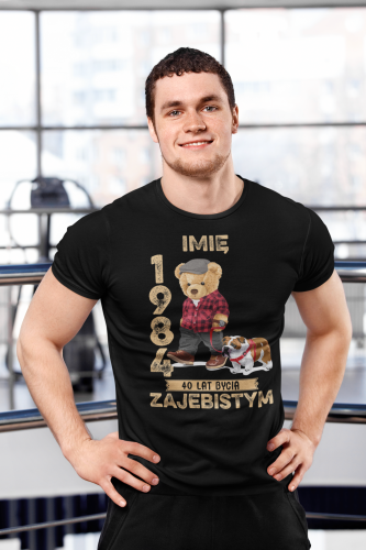 PERSONALIZOWANA KOSZULKA PREZENT NA URODZINY MIŚ Z PSEM PODAJ IMIĘ I ROK TORBA GRATIS 3