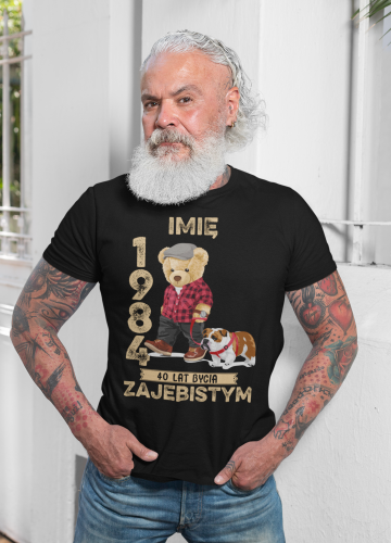 PERSONALIZOWANA KOSZULKA PREZENT NA URODZINY MIŚ Z PSEM PODAJ IMIĘ I ROK TORBA GRATIS 4