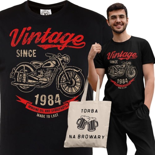 KOSZULKA PREZENT NA 40 URODZINY VINTAGE MOTOCYKL 1984 TORBA GRATIS 1