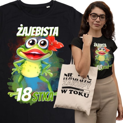 DAMSKA KOSZULKA PREZENT NA 18 URODZINY ŻAJEBISTA 18STKA TORBA GRATIS 1