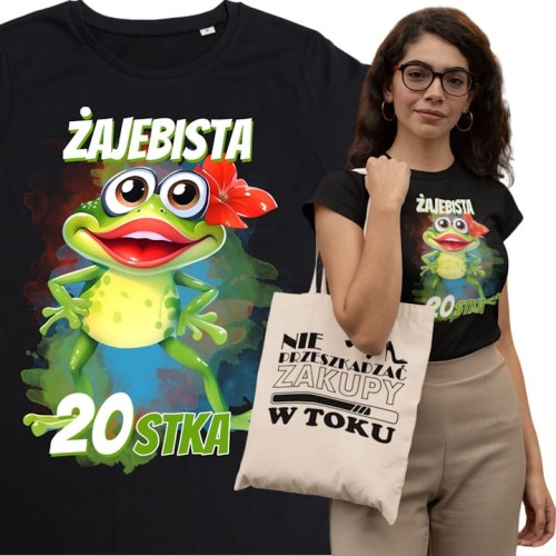 DAMSKA KOSZULKA PREZENT NA 20 URODZINY ŻAJEBISTA 20STKA TORBA GRATIS 1