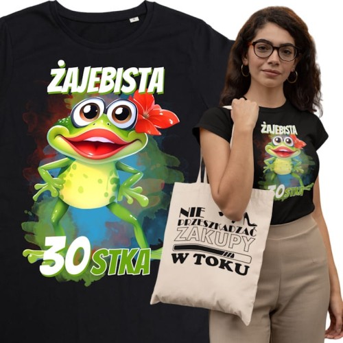 DAMSKA KOSZULKA PREZENT NA 30 URODZINY ŻAJEBISTA 30STKA TORBA GRATIS 1