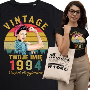 PERSONALIZOWANA DAMSKA KOSZULKA PREZENT NA 18 30 40 50 60 70 URODZINY PIN UP GIRL PODAJ ROK I IMIĘ TORBA GRATIS