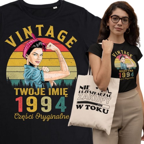 PERSONALIZOWANA DAMSKA KOSZULKA PREZENT NA 18 30 40 50 60 70 URODZINY PIN UP GIRL PODAJ ROK I IMIĘ TORBA GRATIS 1