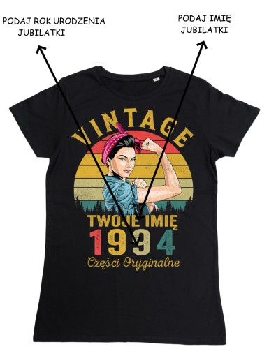 PERSONALIZOWANA DAMSKA KOSZULKA PREZENT NA 18 30 40 50 60 70 URODZINY PIN UP GIRL PODAJ ROK I IMIĘ TORBA GRATIS 2