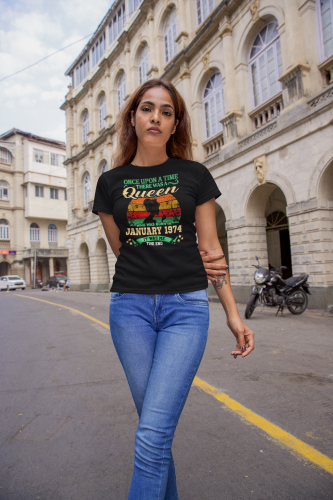 DAMSKA KOSZULKA PREZENT NA 50 URODZINY KRÓLOWA URODZONA W STYCZNIU 1974 TORBA GRATIS 3