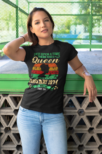 DAMSKA KOSZULKA PREZENT NA 50 URODZINY KRÓLOWA URODZONA W STYCZNIU 1974 TORBA GRATIS 4