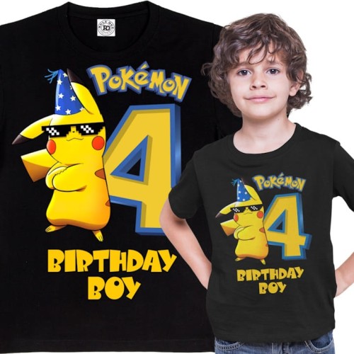 DZIECIĘCA KOSZULKA PREZENT NA 4 URODZINY DLA CHŁOPCA ANIME POKEMON PIKACHU BIRTHDAY BOY