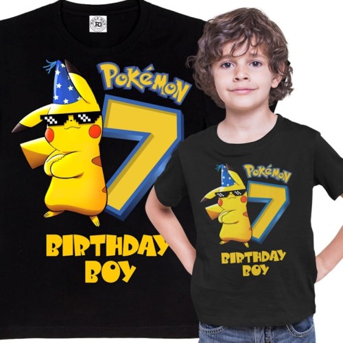 DZIECIĘCA KOSZULKA PREZENT NA 7 URODZINY DLA CHŁOPCA ANIME POKEMON PIKACHU BIRTHDAY BOY 1