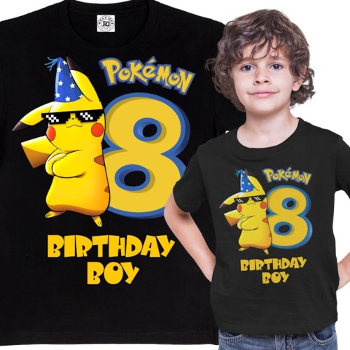 DZIECIĘCA KOSZULKA PREZENT NA 8 URODZINY DLA CHŁOPCA ANIME POKEMON PIKACHU BIRTHDAY BOY 1