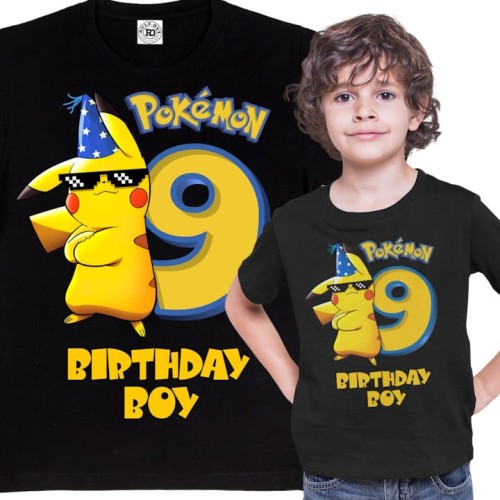 DZIECIĘCA KOSZULKA PREZENT NA 9 URODZINY DLA CHŁOPCA ANIME POKEMON PIKACHU BIRTHDAY BOY 1