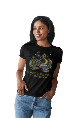 KOSZULKA DAMSKA DLA WIELBICIELKI KSIĄŻEK KSIĄŻKOHOLICZKA IN A WORLD OF BOOKWORMS BE A BOOK DRAGON 