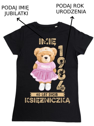 PERSONALIZOWANA DAMSKA KOSZULKA KSIĘŻNICZKA PREZENT NA 18 30 40 50 60 70 URODZINY PODAJ IMIĘ I ROK TORBA GRATIS 2