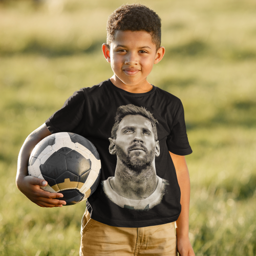 DZIECIĘCA BAWEŁNIANA KOSZULKA NA PREZENT PIŁKA NOŻNA LIONEL MESSI EFEKT SEPII 4