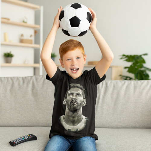 DZIECIĘCA BAWEŁNIANA KOSZULKA NA PREZENT PIŁKA NOŻNA LIONEL MESSI EFEKT SEPII 6