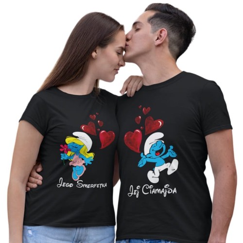 ZESTAW KOSZULEK WALENTYNKOWYCH LOVE PREZENT NA WALENTYNKI DLA PARY SMERFETKA I CIAMAJDA SMERFY 1