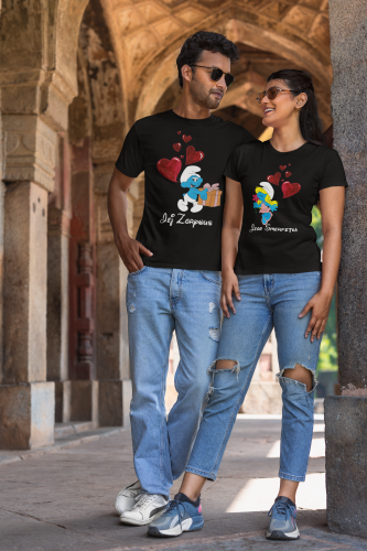 ZESTAW KOSZULEK WALENTYNKOWYCH LOVE PREZENT NA WALENTYNKI DLA PARY SMERFETKA I ZGRYWUS SMERFY 2