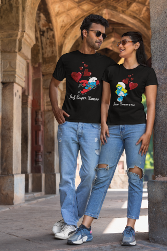 ZESTAW KOSZULEK WALENTYNKOWYCH LOVE PREZENT NA WALENTYNKI DLA PARY SMERFETKA I SUPER SMERF SMERFY 2