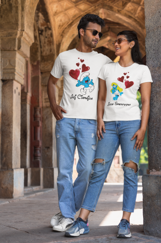 ZESTAW KOSZULEK WALENTYNKOWYCH LOVE PREZENT NA WALENTYNKI DLA PARY SMERFETKA I CIAMAJDA SMERFY 2