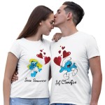 ZESTAW KOSZULEK WALENTYNKOWYCH LOVE PREZENT NA WALENTYNKI DLA PARY SMERFETKA I CIAMAJDA SMERFY