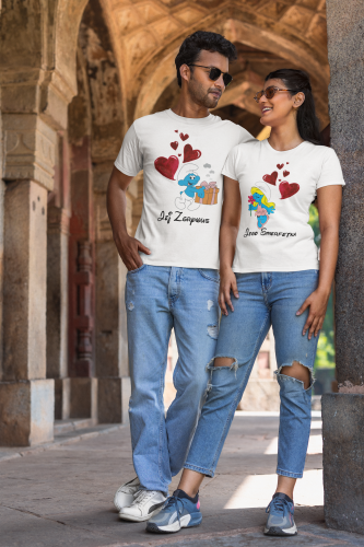 ZESTAW KOSZULEK WALENTYNKOWYCH LOVE PREZENT NA WALENTYNKI DLA PARY SMERFETKA I ZGRYWUS SMERFY 2