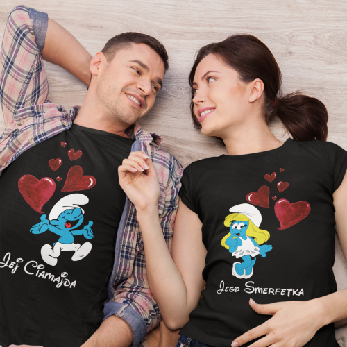 ZESTAW KOSZULEK WALENTYNKOWYCH LOVE PREZENT NA WALENTYNKI DLA PARY SMERFETKA I CIAMAJDA SMERFY 4