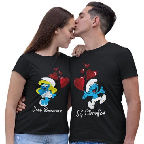 ZESTAW KOSZULEK WALENTYNKOWYCH LOVE PREZENT NA WALENTYNKI DLA PARY SMERFETKA I CIAMAJDA SMERFY 1