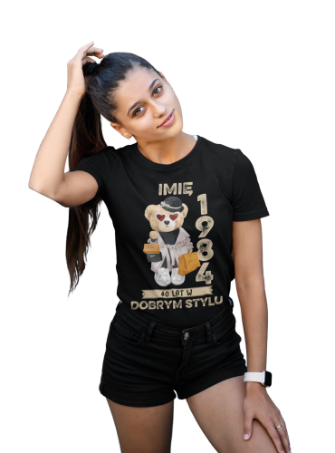 PERSONALIZOWANA DAMSKA KOSZULKA PREZENT NA 40 URODZINY 1984 STYLOWY MIŚ PODAJ IMIĘ TORBA GRATIS 4