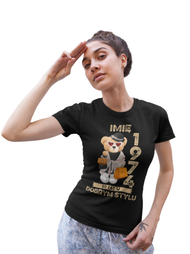 PERSONALIZOWANA DAMSKA KOSZULKA PREZENT NA 50 URODZINY 1974 STYLOWY MIŚ PODAJ IMIĘ TORBA GRATIS 3