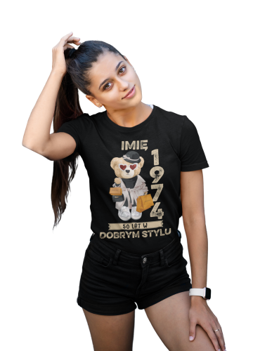 PERSONALIZOWANA DAMSKA KOSZULKA PREZENT NA 50 URODZINY 1974 STYLOWY MIŚ PODAJ IMIĘ TORBA GRATIS 4