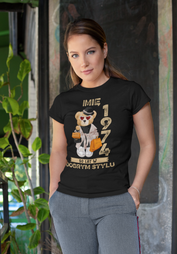 PERSONALIZOWANA DAMSKA KOSZULKA PREZENT NA 50 URODZINY 1974 STYLOWY MIŚ PODAJ IMIĘ TORBA GRATIS 5