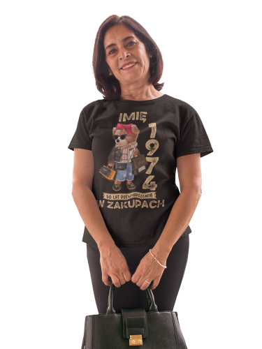 PERSONALIZOWANA DAMSKA KOSZULKA PREZENT NA 50 URODZINY 1974 ZAKUPOHOLICZKA PODAJ IMIĘ TORBA GRATIS 3