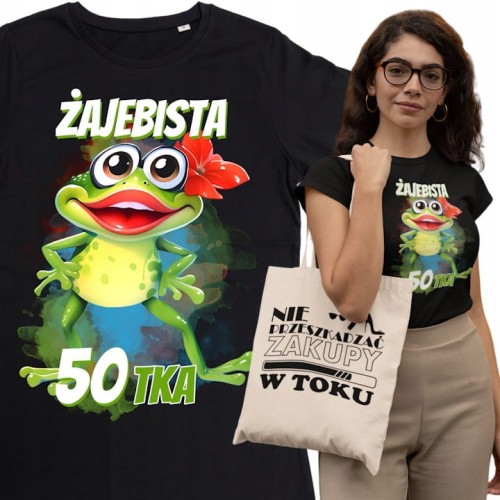 DAMSKA KOSZULKA PREZENT NA 50 URODZINY ŻAJEBISTA 50TKA TORBA GRATIS 1